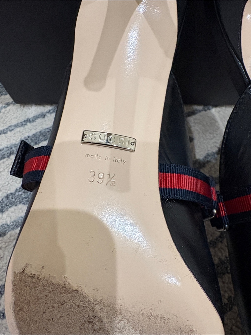 Gucci Sylvie Horsebit Slingback Pump Mule Black Web Stripe Mid Heel - Picture 7 of 15